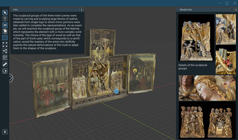 Browse the digital platform; annotations and info-graphics linked to the 3D digital model via tags